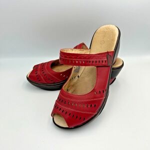 JAMBU Touring Too Sport Wedge Red Comfort Leather Peep Slip Sandal Red Shoe 10